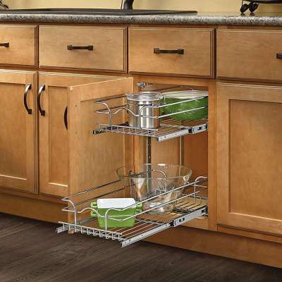 Amazon hot kitchen organizer stainless steel pull out two tier wire drawer basket for kitchen cabinet