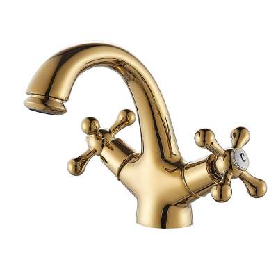 Luxury Modern Basin Faucet Gold Bathroom Sink Faucet Two Knob Cross Vanity Basin One Hole Deck Mounted Basin Washing Mixer Taps