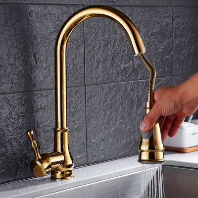 High Quality Golden Pull out Kitchen Faucet Tap