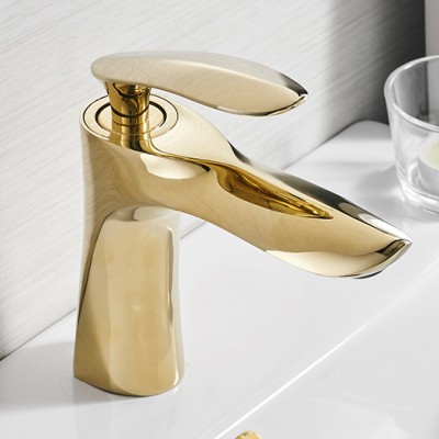 Deck Mounted Cold and Hot Water Mixer Taps Single Handle Gold Bathroom basin Faucet